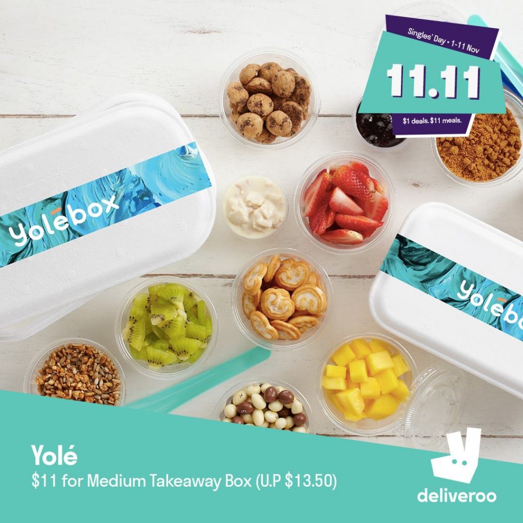 Yolé Singapore $11 for Medium Takeaway Box with Deliveroo Delivery Singles Day 11.11 ends 11 Nov 2018 | Why Not Deals