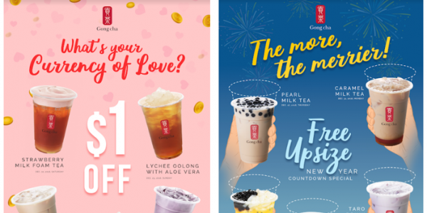 Gong Cha Singapore $1 Off & FREE Upsize Promotions 22-31 Dec 2018