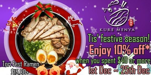 Kure Menya Singapore Enjoy 10% Off with Min. Spend of $40 Promotion 1-25 Dec 2018