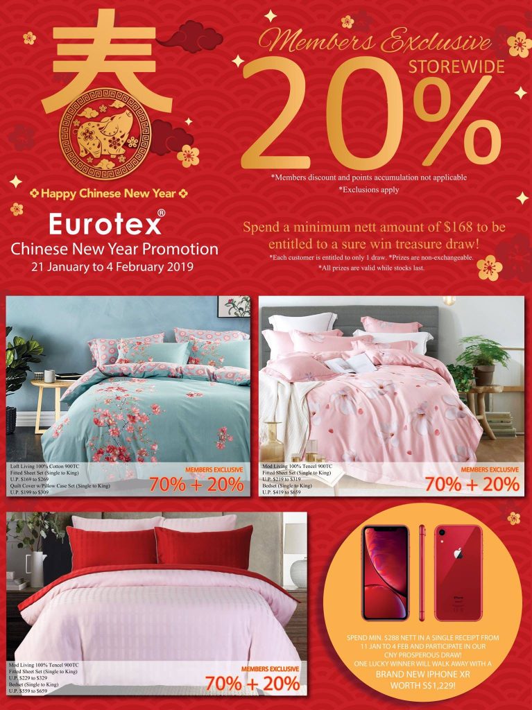 Eurotex Singapore Members Exclusive 20% Off Storewide Chinese New Year Promotion 21 Jan - 4 Feb 2019 | Why Not Deals
