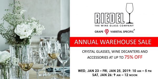 Riedel Singapore Annual Warehouse Sale Up to 75% Off Promotion 23-26 Jan 2019