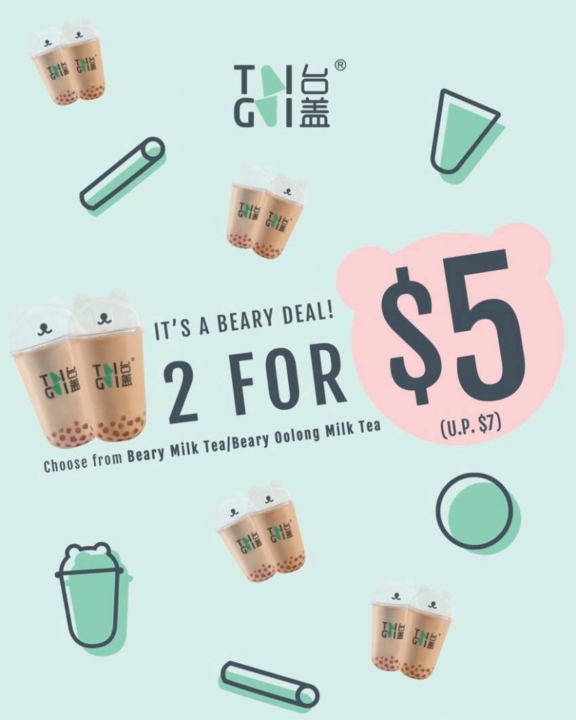 TaiGai Singapore 2 cups of Beary Milk Tea/Beary Oolong Milk Team for $5 Promotion ends 14 Feb 2019 | Why Not Deals