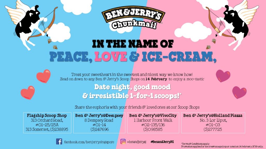Ben & Jerry Singapore Valentine's Day 1-for-1 Promotion on 14 Feb 2019 | Why Not Deals