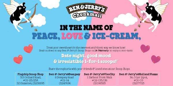 Ben & Jerry Singapore Valentine’s Day 1-for-1 Promotion on 14 Feb 2019