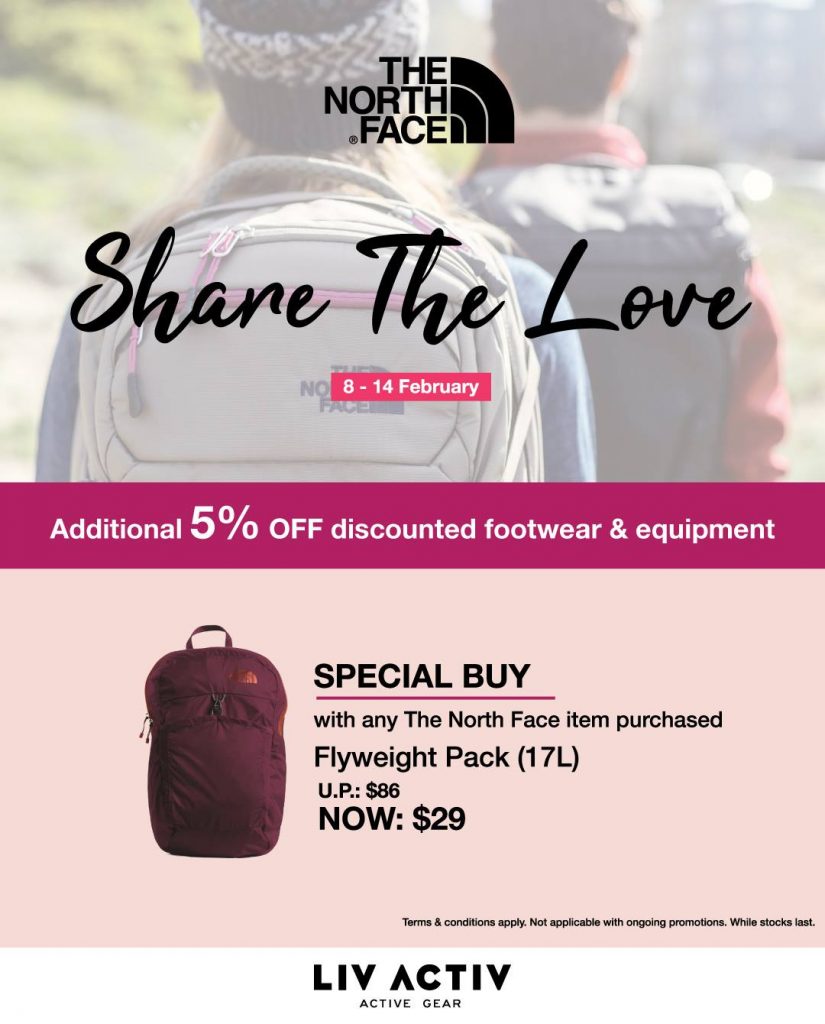 LIV ACTIV Singapore The North Face Valentine's Day Outlet Sale Up to 50% Off Promotion ends 14 Feb 2019 | Why Not Deals