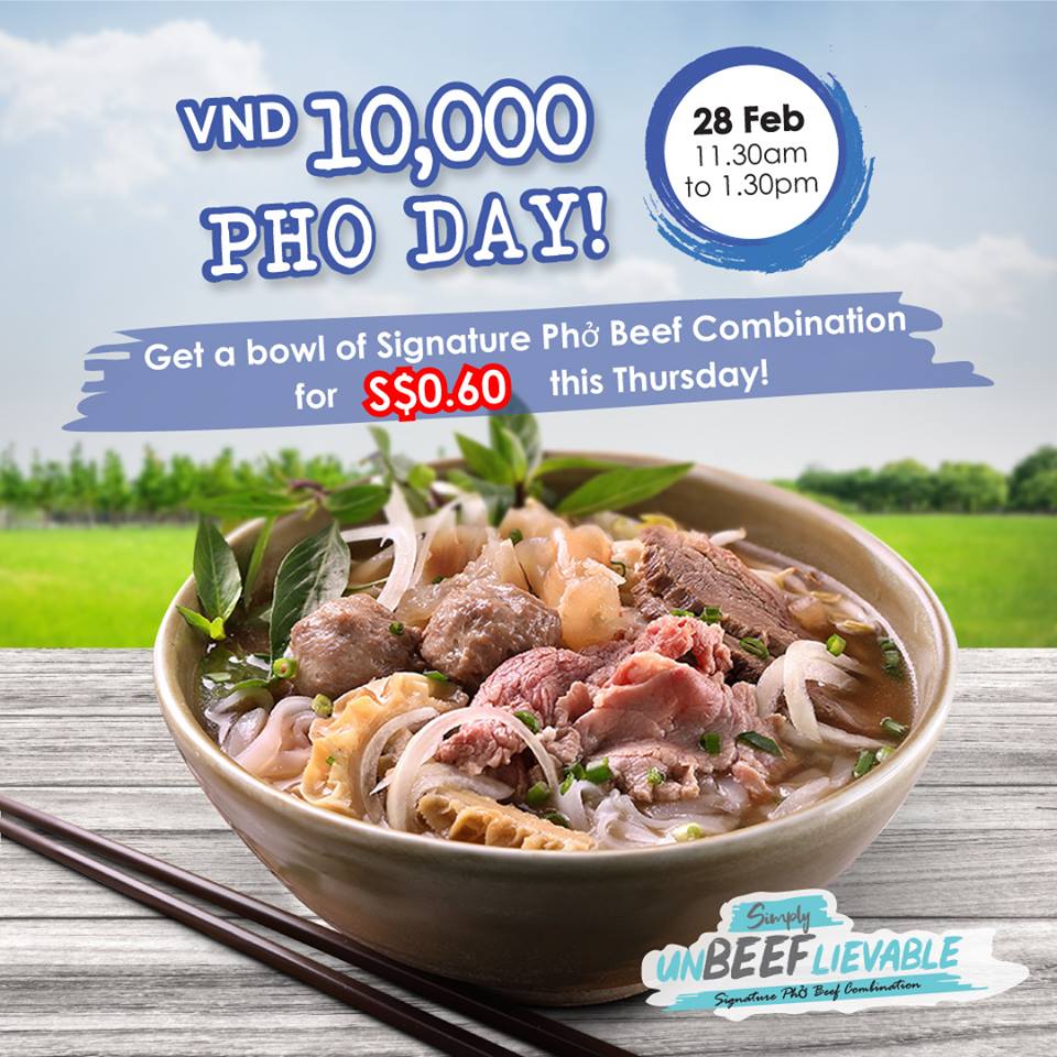 Pho Street Singapore Get a bowl of Signature Pho Beef Combination for S$0.60 Promotion 28 Feb 2019 | Why Not Deals
