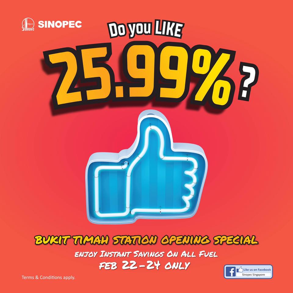 Sinopec Singapore 25.99% Instant Savings on All Fuel Promotion from 22-24 Feb 2019 | Why Not Deals