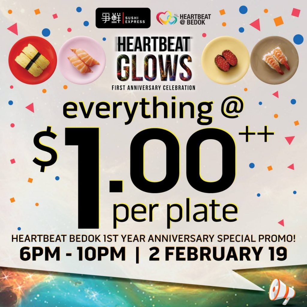 Sushi Express Singapore $1.00++ per plate at Heartbeat@Bedok Outlet Promotion 2 Feb 2019 | Why Not Deals