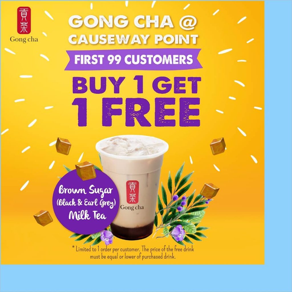 Gong Cha Singapore Buy 1 Get 1 FREE at Causeway Point Opening Promotion only on 31 May 2019 | Why Not Deals