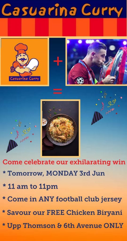 Casuarina Curry Singapore FREE Chicken Biryani Promotion Only Today 3 Jun 2019 | Why Not Deals