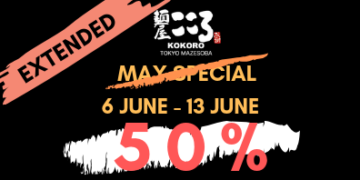 Menya Kokoro Singapore Extended May Special 50% Off Promotion 6-13 Jun 2019