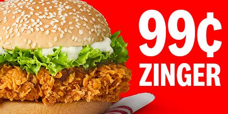 KFC Singapore Online Exclusive $0.99 Zinger Promotion ends 31 Aug 2019