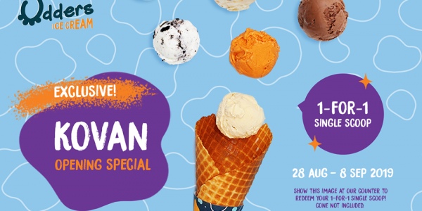 Udders Ice Cream Singapore Kovan Outlet Opening 1-for-1 Promotion 28 Aug – 8 Sep 2019