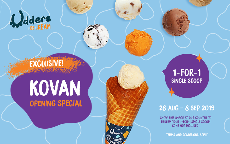 Udders Ice Cream Singapore Kovan Outlet Opening 1-for-1 Promotion 28 Aug - 8 Sep 2019 | Why Not Deals