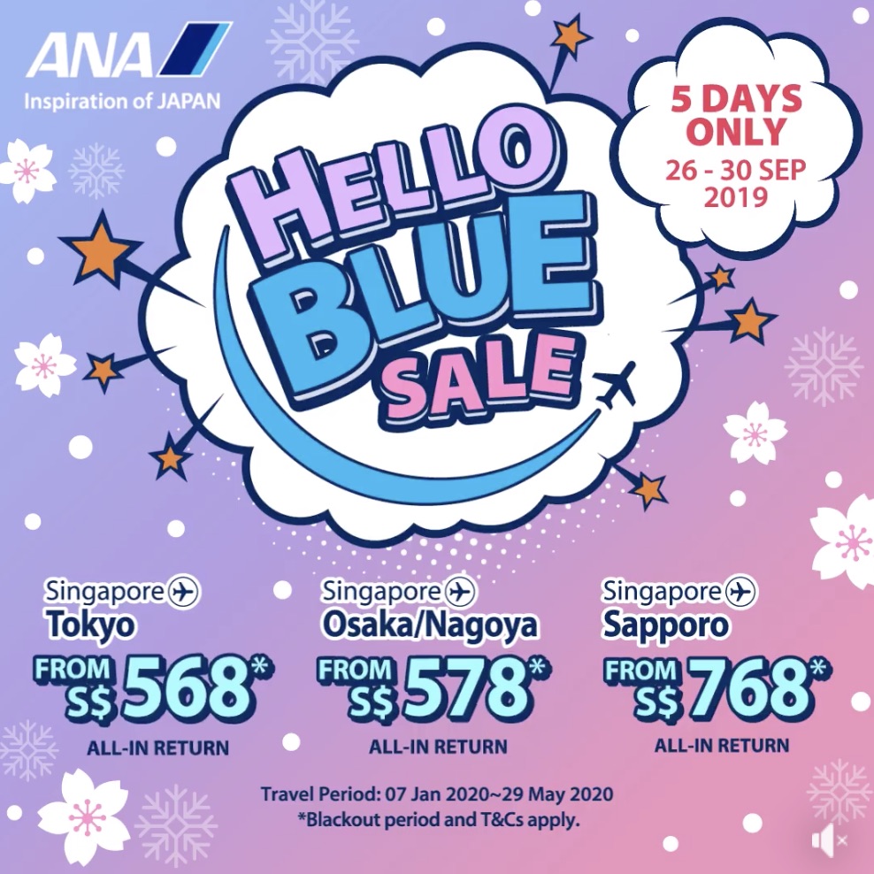 All Nippon Airways Singapore Hello Blue Sale Japan from S$568 Promotion 26-30 Sep 2019 | Why Not Deals