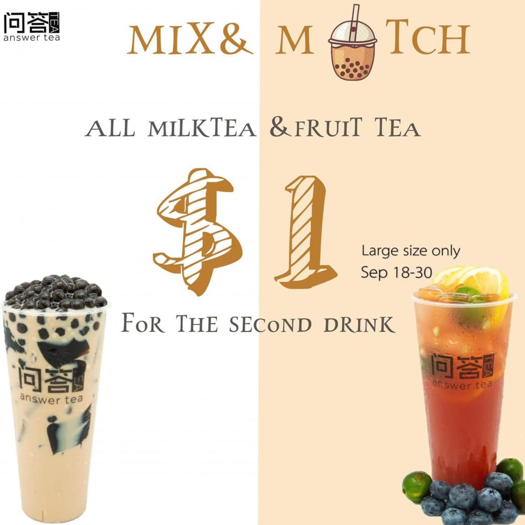 AnswerTea.sg Singapore All Milktea & Fruit Tea $1 Promotion 18-30 Sep 2019 | Why Not Deals