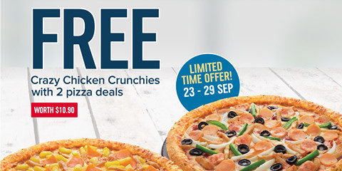Domino’s Pizza Singapore FREE Crazy Chicken Crunchies Promotion ends 29 Sep 2019