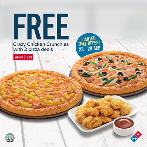 Domino's Pizza Singapore FREE Crazy Chicken Crunchies Promotion ends 29 Sep 2019 | Why Not Deals