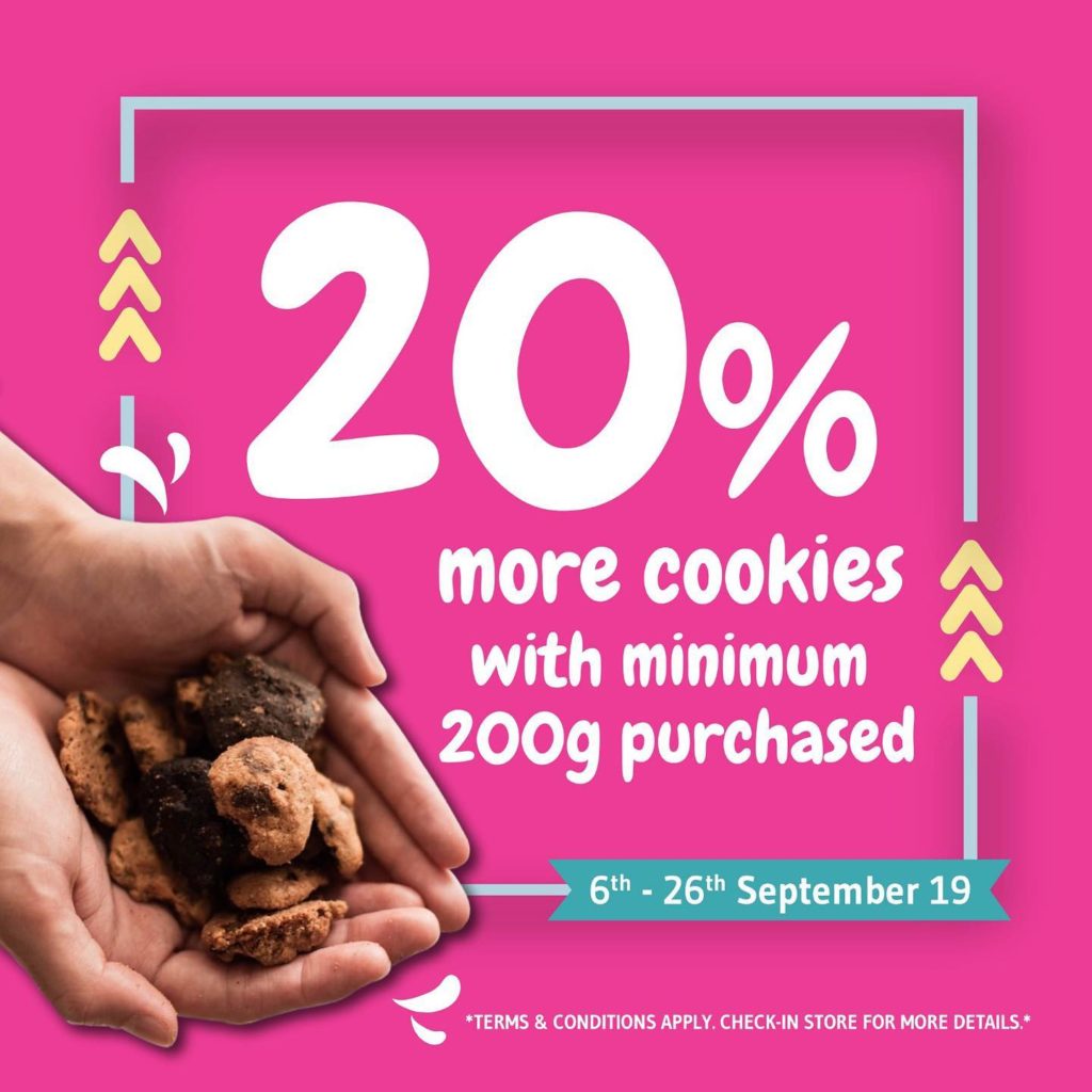 Famous Amos Singapore Get 20% more Cookies Promotion 6-26 Sep 2019 | Why Not Deals