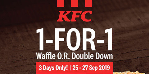 KFC Singapore 3 Days Only 1-for-1 Waffle Double Down Promotion 25-27 Sep 2019