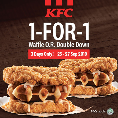 KFC Singapore 3 Days Only 1-for-1 Waffle Double Down Promotion 25-27 Sep 2019 | Why Not Deals