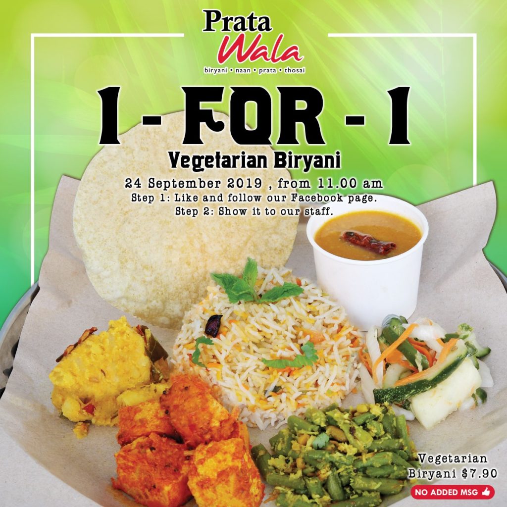 Prata Wala Singapore 1-for-1 Vegetarian Biryani Promotion 24 Sep 2019 | Why Not Deals