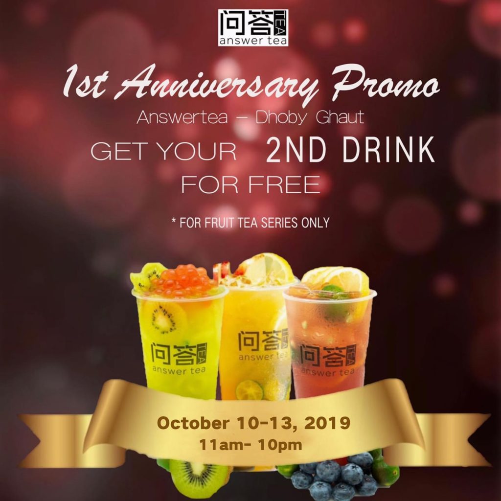 AnswerTea.sg 1st Anniversary 1-for-1 Fruit Tea Promotion 10-13 Oct 2019 | Why Not Deals