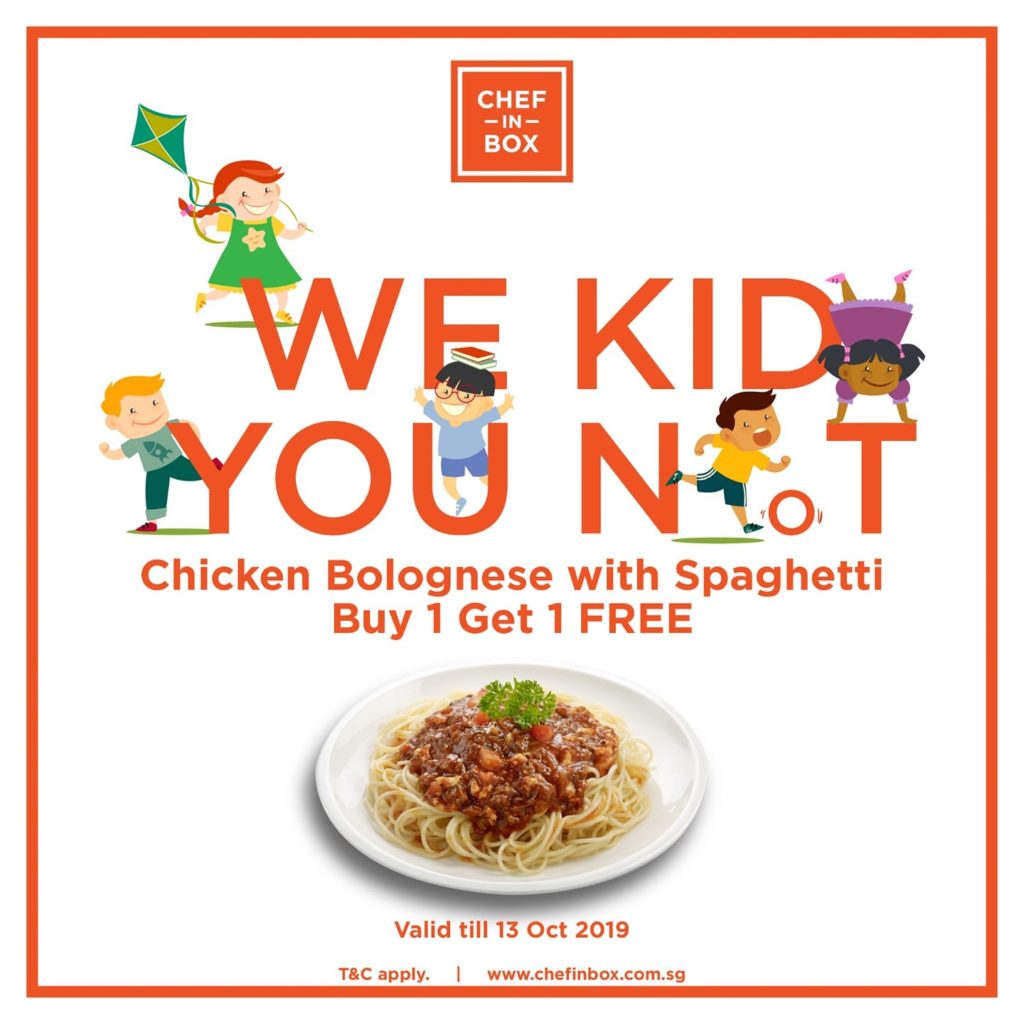 Chef in Box Singapore 1-for-1 Chicken Bolognese Children's Day Promotion ends 13 Oct 2019 | Why Not Deals