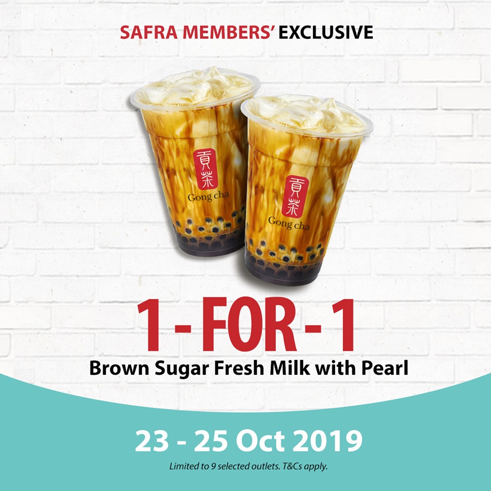 Gong Cha Singapore 1-for-1 Brown Sugar Fresh Milk with Pearl SAFRA Members' Exclusive Promotion 23-25 Oct 2019 | Why Not Deals