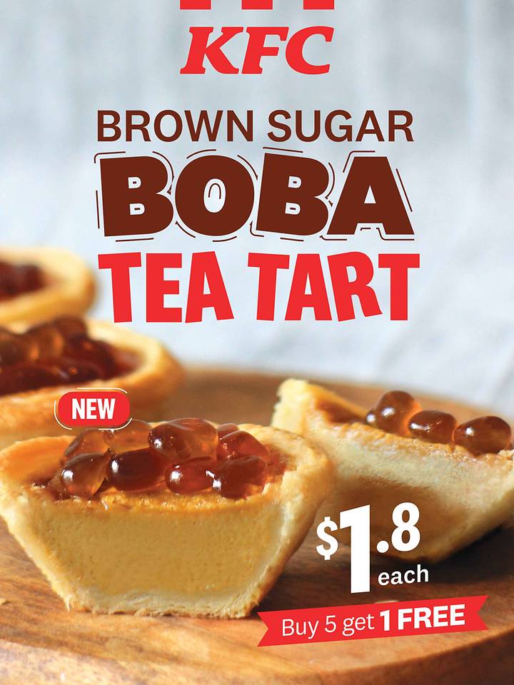 KFC Singapore is launching Brown Sugar Boba Tea Tarts with Buy 5 Get 1 FREE Promotion While Stocks Last | Why Not Deals
