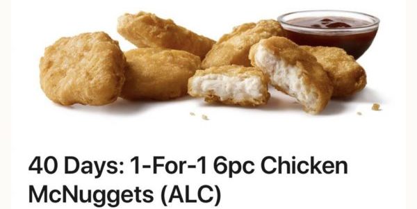 McDonald’s Singapore 40 Days: 1-For-1 6pc Chicken McNuggets Promotion 16-18 Oct 2019
