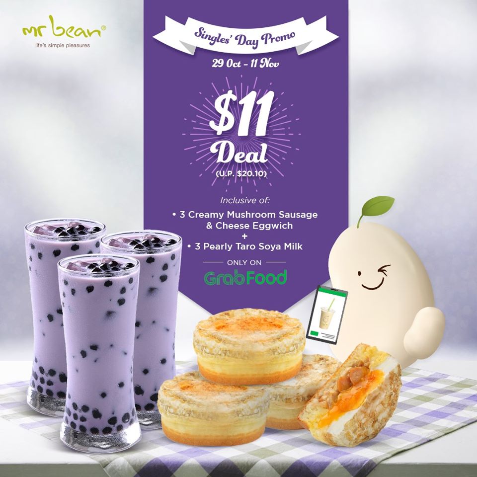 Mr Bean Singapore 11.11 $11 Deal on GrabFood Singles' Day Promotion 29 Oct - 11 Nov 2019 | Why Not Deals