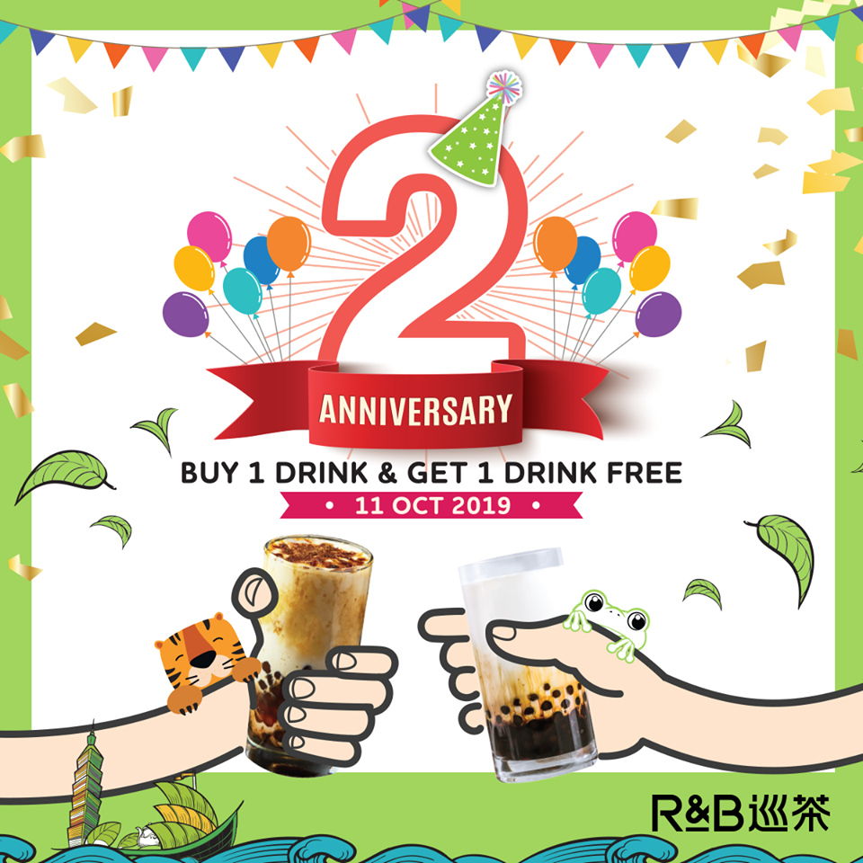 R&B Tea Singapore 2nd Anniversary 1-for-1 Promotion 11 Oct 2019 | Why Not Deals