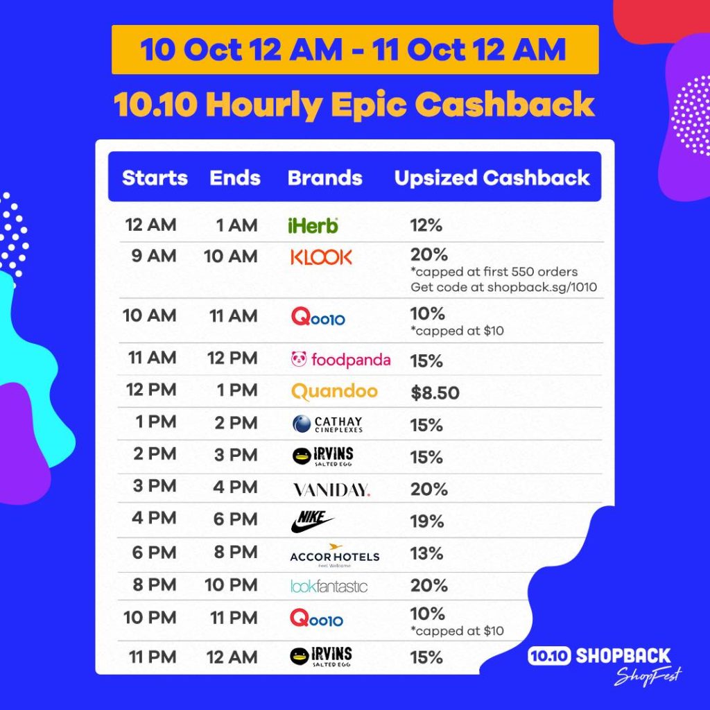 ShopBack Singapore 10.10 Hourly Epic Cashback Promotion 10-11 Oct 2019 | Why Not Deals