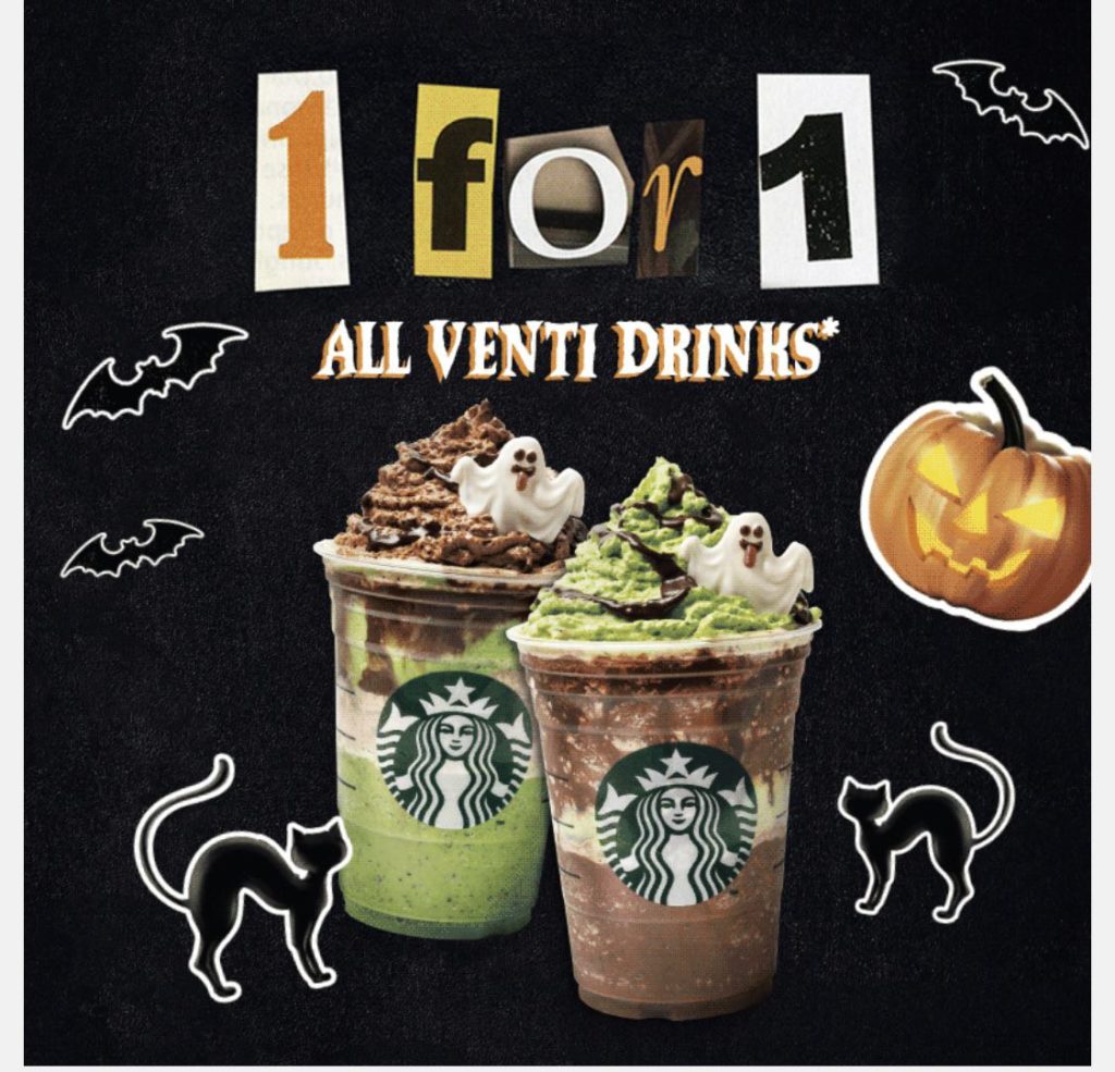 Starbucks Singapore 1-for-1 Treat On All Venti Drinks Promotion 21-24 Oct 2019 | Why Not Deals