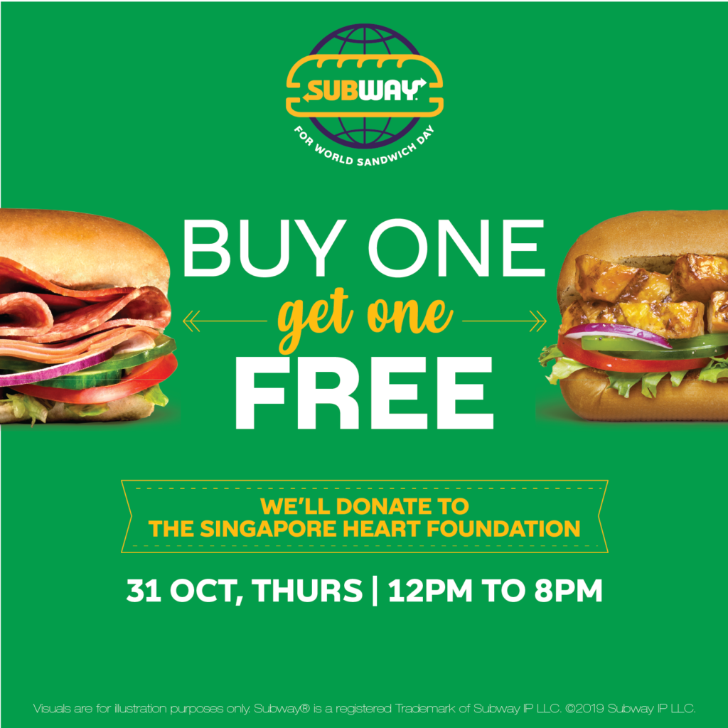 Subway Singapore World Sandwich Day Buy One Get One FREE Promotion only on 31 Oct 2019 | Why Not Deals 1