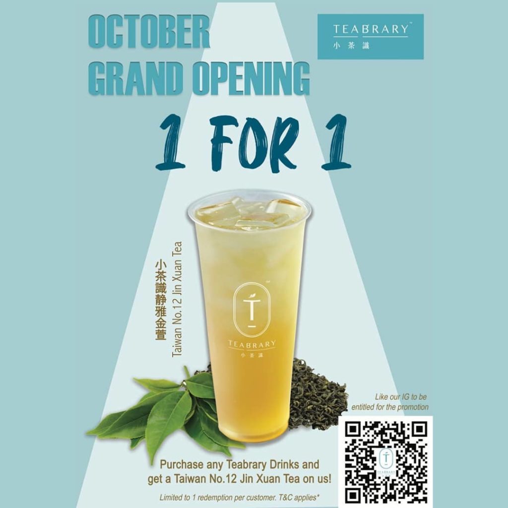 Teabrary Singapore 10.10 1-for-1 Drinks Promotion 10-20 Oct 2019 | Why Not Deals