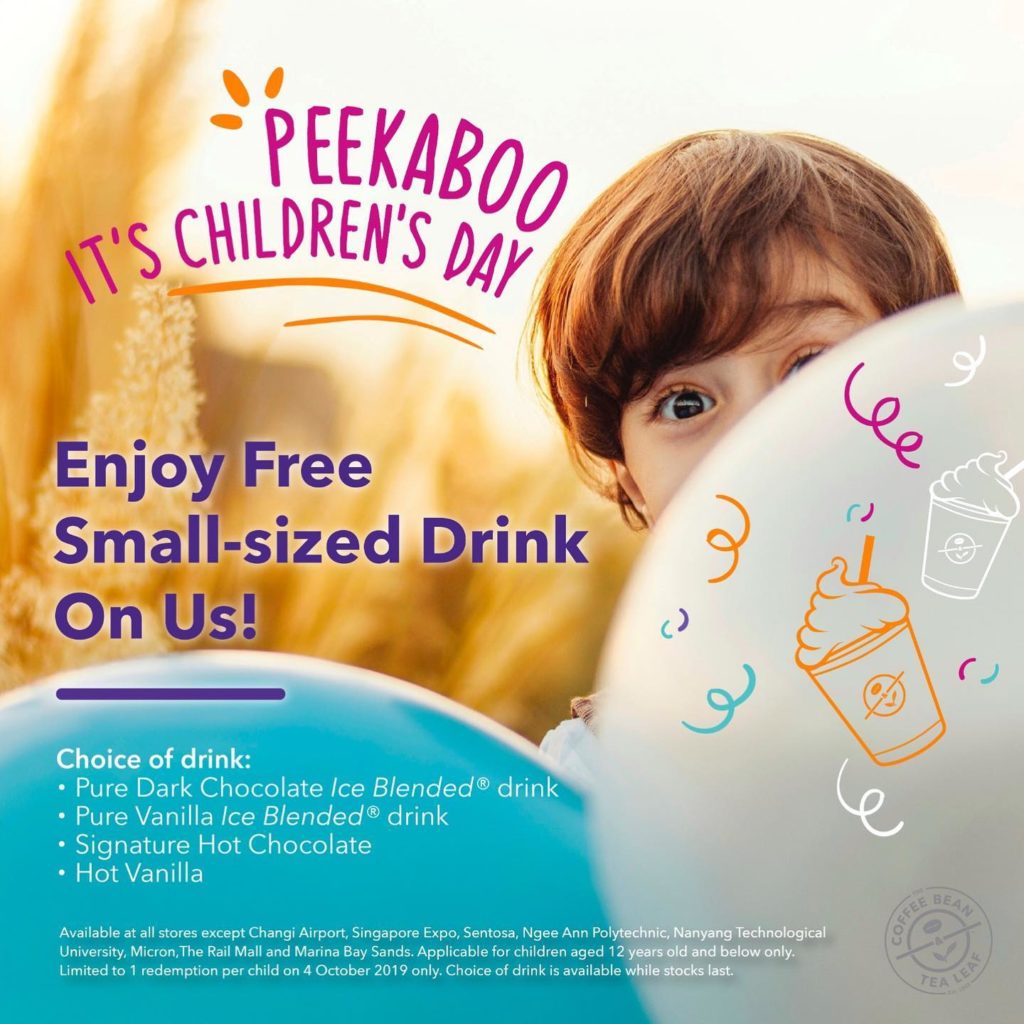 The Coffee Bean & Tea Leaf Singapore FREE Small-sized Drink Children's Day Promotion 4 Oct 2019 | Why Not Deals