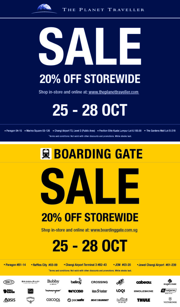 The Planet Traveller and Boarding Gate Singapore 20% Off Storewide Sale from 25-28 Oct 2019 | Why Not Deals