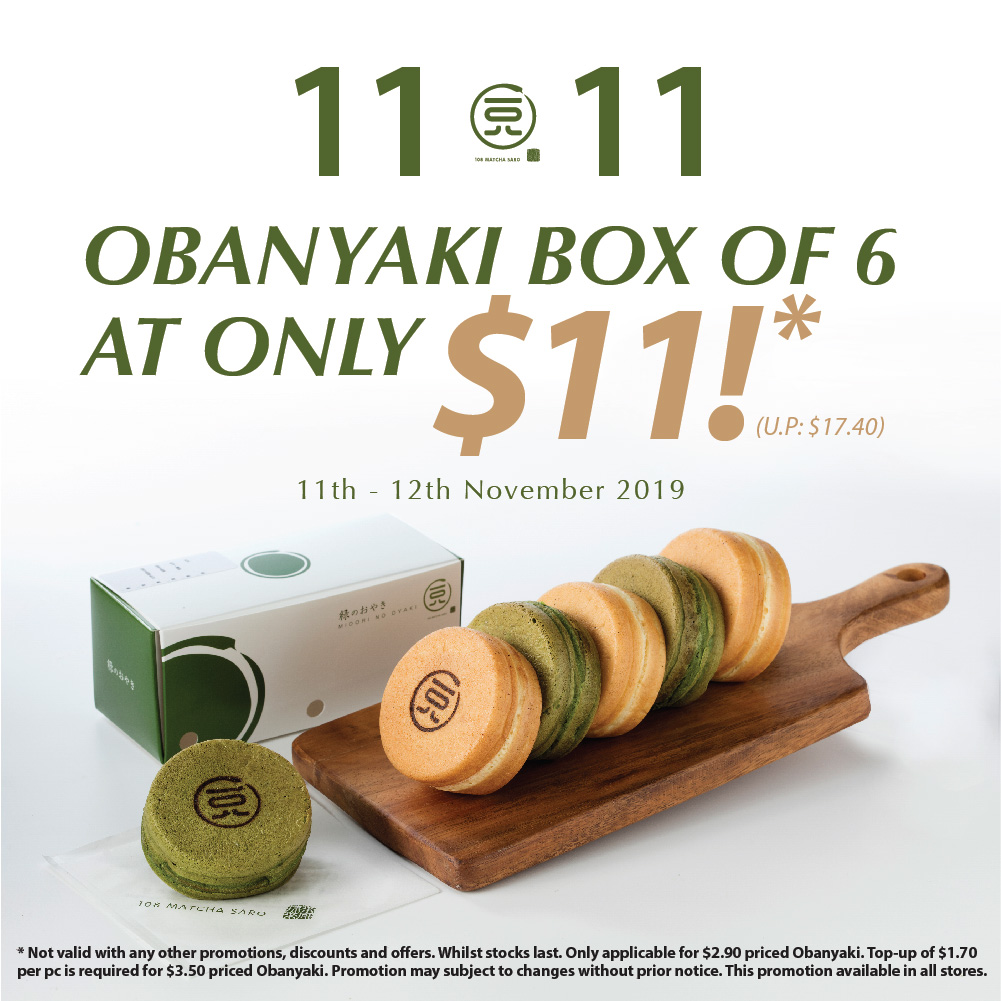 108 Matcha Saro Singapore Get a Box of 6 Obanyaki for only $11 Singles' Day Promotion 11-12 Nov 2019 | Why Not Deals
