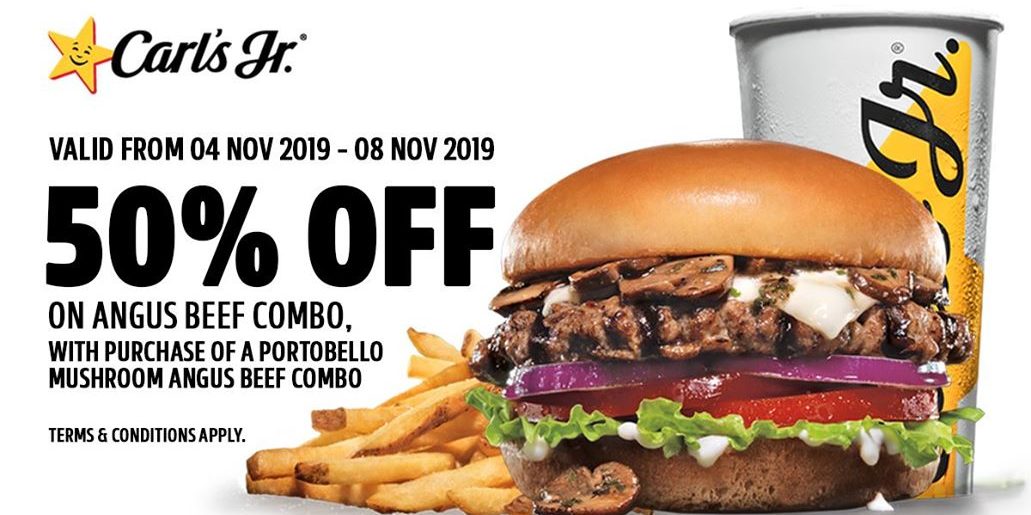Carl’s Jr. Singapore Flash & Get 50% Off Angus Beef Combo Promotion 4-8 Nov 2019