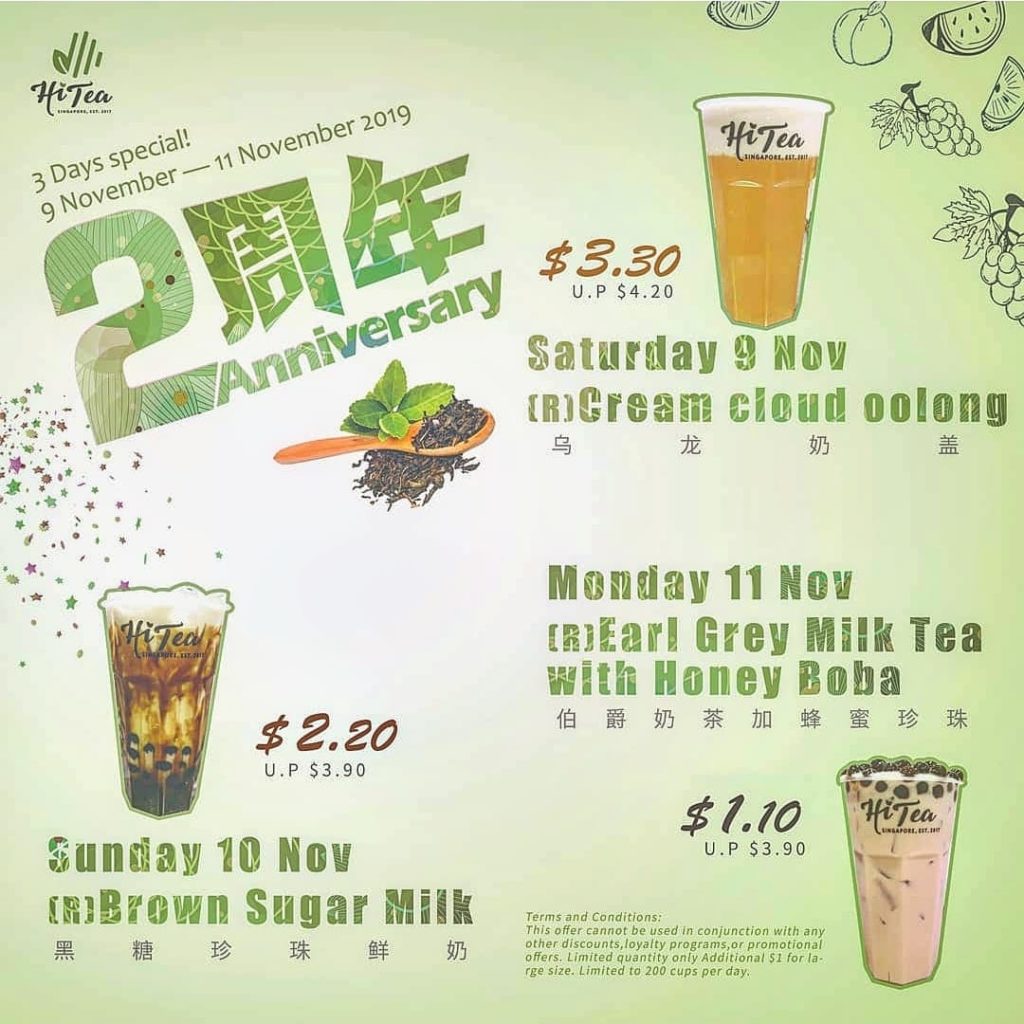 Hi Tea Singapore 2nd Anniversary 3 Days Special Promotion 9-11 Nov 2019 | Why Not Deals