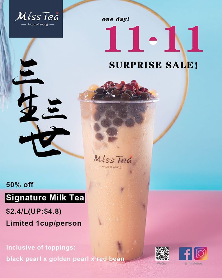 Miss Tea Singapore 11.11 Surprise Sale 50% Off Signature Milk Tea Promotion 11 Nov 2019 | Why Not Deals