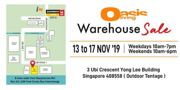 Oasis Living Singapore Warehouse Sale is Back with Up to 80% Off Promotion 13-17 Nov 2019