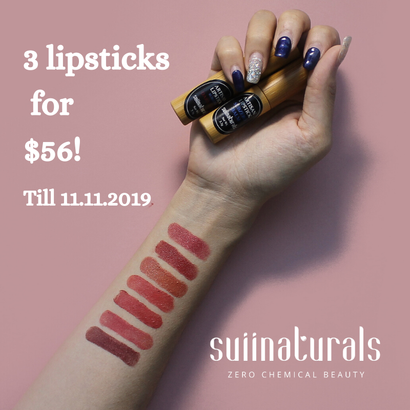 Suiinaturals Singapore 3 Lipsticks For $56 Promotion ends 11 Nov 2019 | Why Not Deals
