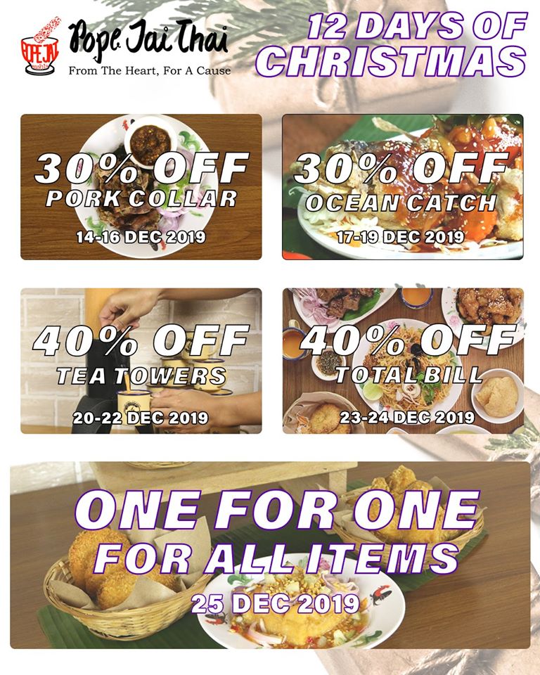 Pope Jai Thai SG 1-for-1 For All Items Promotion on Christmas Day 25 Dec 2019 | Why Not Deals