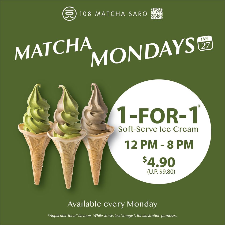 108 Matcha Saro SG 1-for-1 Soft-Serve Ice-Cream at $4.90 on 27 Jan 2020 | Why Not Deals