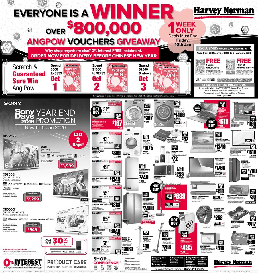 Harvey Norman SG $800,000 Ang Pow Vouchers Giveaway ends 10 Jan 2020 | Why Not Deals 2