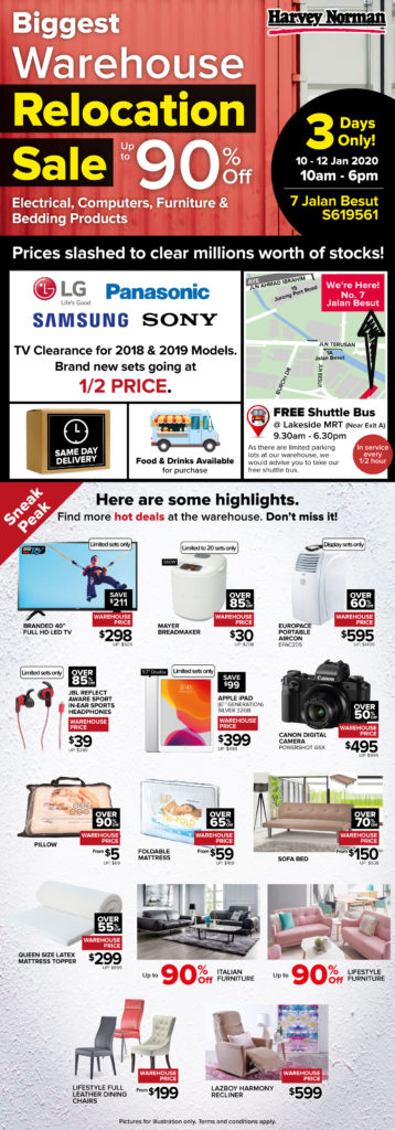 Harvey Norman SG Warehouse Relocation Sale Up to 90% Off 10-12 Jan 2020 | Why Not Deals 4