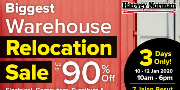 Harvey Norman SG Warehouse Relocation Sale Up to 90% Off 10-12 Jan 2020